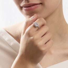 γυναικείο λευκόχρυσο δαχτυλίδι ροζέτα ροζ D11201043(b)