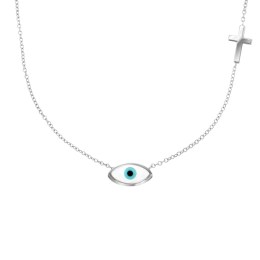 γυναικείο λευκόχρυσο κολιέ μάτι σταυρός KL12200005