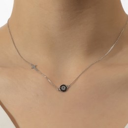 γυναικείο λευκόχρυσο κολιέ μαύρο ματάκι KL11200549(b)