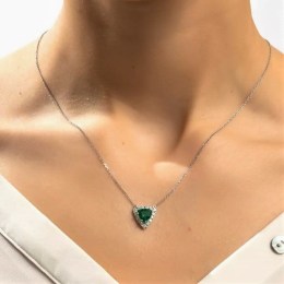 γυναικείο λευκόχρυσο κολιέ πράσινη πέτρα KL11200432(b)