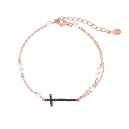γυναικείο ροζ επίχρυσο ασημένιο βραχιόλι σταυρός BR21300034