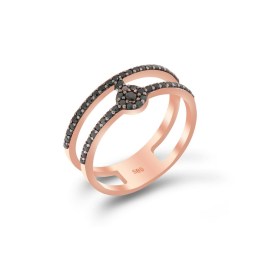 γυναικείο ροζ χρυσό δαχτυλίδι μαύρα ζιργκόν D11300498