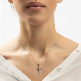 γυναικείος ασημένιος σταυρός λευκά ζιργκόν ST21200001(a)