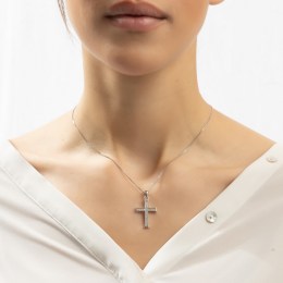 γυναικείος ασημένιος σταυρός λευκά ζιργκόν ST21200004(a)
