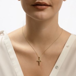 γυναικείος κίτρινος χρυσός σταυρός διπλής όψης ST11101008(b)