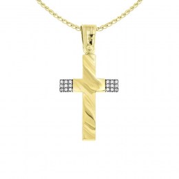 γυναικείος κίτρινος χρυσός σταυρός δύο όψεων ST11100954(a)