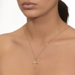 γυναικείος κίτρινος χρυσός σταυρός δύο όψεων ST11100954(b)