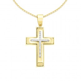 γυναικείος κίτρινος χρυσός σταυρός δύο όψεων ST11400945