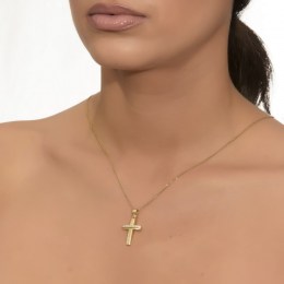γυναικείος κίτρινος χρυσός σταυρός καρδιές ST11100774(a)