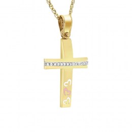 γυναικείος κίτρινος χρυσός σταυρός καρδιές ST11100774