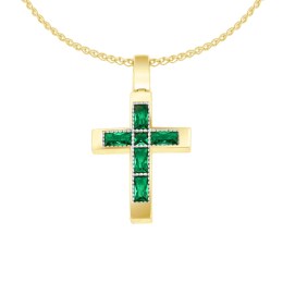 γυναικείος κίτρινος χρυσός σταυρός πράσινα ζιργκόν ST11101149
