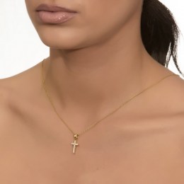 γυναικείος κίτρινος χρυσός σταυρός ζιργκόν ST11100167(a)