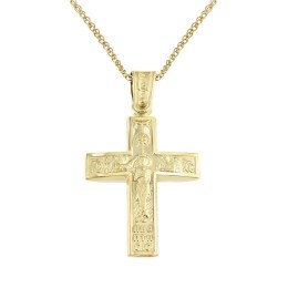 γυναικείος κίτρινος χρυσός βαπτιστικός σταυρός δύο όψεων ST11400884(a)