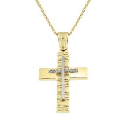 γυναικείος κίτρινος χρυσός βαπτιστικός σταυρός δύο όψεων ST11400884