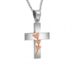 γυναικείος λευκόχρυσος σταυρός πεταλουδες ST11400266