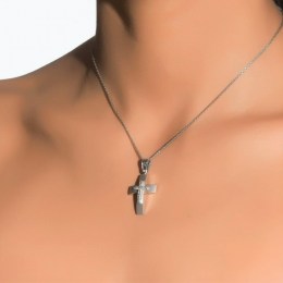 γυναικείος λευκόχρυσος σταυρός ζιργκόν ST11200499(b)