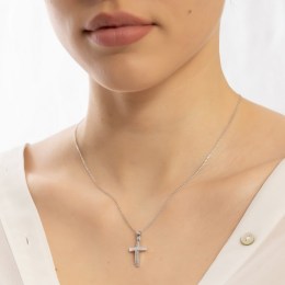 γυναικείος λευκόχρυσος σταυρός ζιργκόν ST11200941(a)