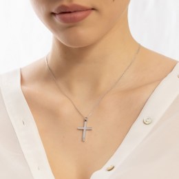γυναικείος λευκόχρυσος σταυρός ζιργκόν ST11200945(a)