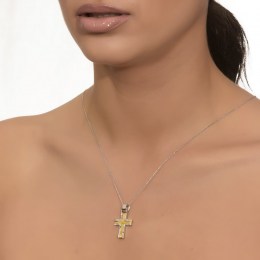γυναικείος λευκόχρυσος σταυρός ζιργκόν ST11400757(a)