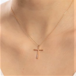 γυναικείος ροζ χρυσός σταυρός ζιργκόν ST11300801(b)