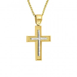 γυναικείος σταυρός κίτρινος χρυσός δύο όψεων ST11100442