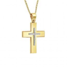 γυναικείος σταυρός κίτρινος χρυσός ζιργκόν ST11100289 