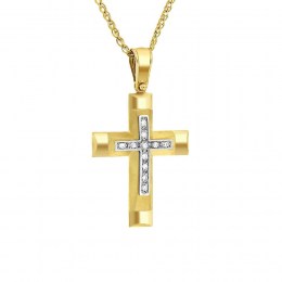 γυναικείος σταυρός κίτρινος χρυσός ζιργκόν ST11100464