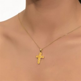 γυναικείος σταυρός κίτρινος χρυσός ζιργκόν ST11100752(b)