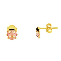 καρφωτά κίτρινα χρυσά σκουλαρίκια ροζ πασχαλίτσα SK11101053(β)