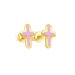 καρφωτά κίτρινα χρυσά σκουλαρίκια ροζ σταυρός SK11101021