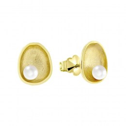 κίτρινα χρυσά καρφωτά σκουλαρίκια μαργαριτάρι SK11100451