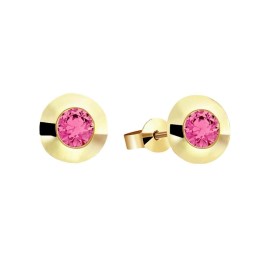 κίτρινα χρυσά καρφωτά σκουλαρίκια ροζ πέτρα SK11100378