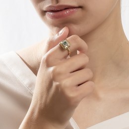 κίτρινο χρυσό δαχτυλίδι πράσινο ζιργκόν D11101015(b).