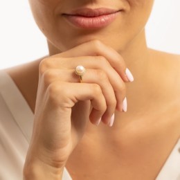κίτρινο χρυσό γυναικείο δαχτυλίδι μαργαριτάρι D11101031(a)