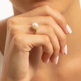 κίτρινο χρυσό γυναικείο δαχτυλίδι μαργαριτάρι D11101031(b)