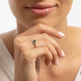 κίτρινο χρυσό γυναικείο δαχτυλίδι μπλε ζιργκόν D11101026(a)