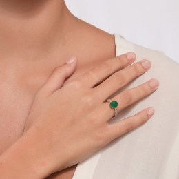 κίτρινο χρυσό γυναικείο δαχτυλίδι πράσινο ζιργκόν D11100921(b)