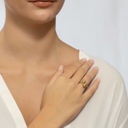 Κίτρινο χρυσό γυναικείο δαχτυλίδι μπάλες D11100676(a)
