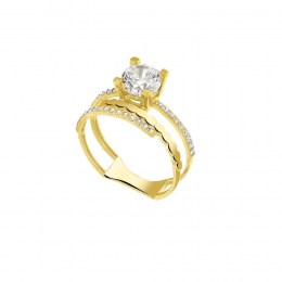 κίτρινο χρυσό μονόπετρο δαχτυλίδι διπλό D11100900