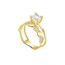 κίτρινο χρυσό μονόπετρο δαχτυλίδι διπλό D11100914