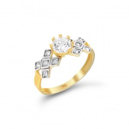 Κίτρινο χρυσό μονόπετρο δαχτυλίδι ζιργκόν D11100338