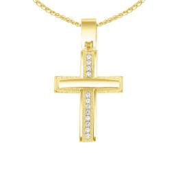 κίτρινος χρυσός γυναικείος σταυρός διπλής όψης ST11101106
