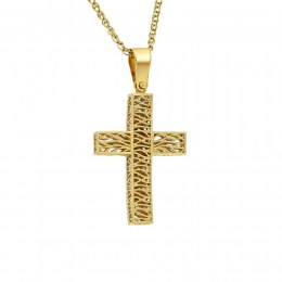 κίτρινος χρυσός γυναικείος σταυρός δύο όψεων ST11100449(a)