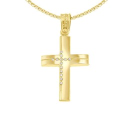 κίτρινος χρυσός γυναικείος σταυρός δύο όψεων ST11101011(a)