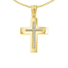 κίτρινος χρυσός γυναικείος σταυρός δύο όψεων ST11101053