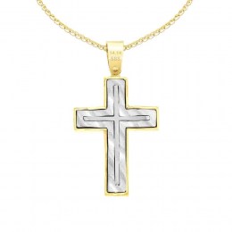 κίτρινος χρυσός γυναικείος σταυρός δύο όψεων ST11400936(a)