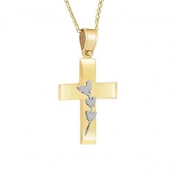 κίτρινος χρυσός γυναικείος σταυρός πεταλούδες ST11400282