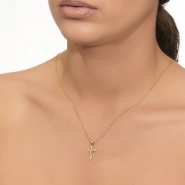 Κίτρινος χρυσός γυναικείος σταυρός ζιργκόν ST11100160(a)