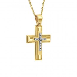κίτρινος χρυσός γυναικείος σταυρός ζιργκόν ST11100441
