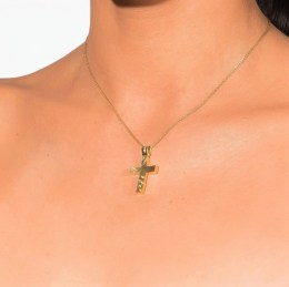 κίτρινος χρυσός γυναικείος σταυρός ζιργκόν ST11100458(b)